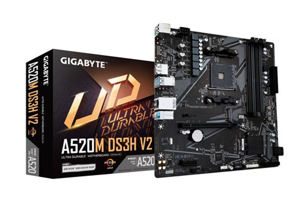 Poza cu Gigabyte A520M DS3H V2 Placa de baza - Supports AMD Ryzen 5000 Series AM4 CPUs, up to 4733MHz DDR4 (OC), PCIe 3.0 x16, GbE LAN, USB 3.2 Gen 1 (A520M DS3H V2)
