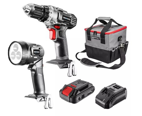 Poza cu Graphite ENERGY+ cordless tool set drill/driver, flashlight, bag, Energy+ 18V battery and charger (58G016)