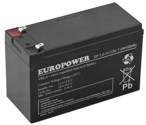 Poza cu EUROPOWER EP Series AGM Battery 12V 7.2Ah (Service Life 6-9 Years) (19232)