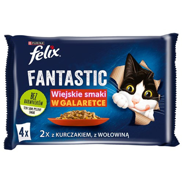 Poza cu Felix Fantastic Cat food country flavors in jelly Beef + Chicken 340 g (4 x 85 g)